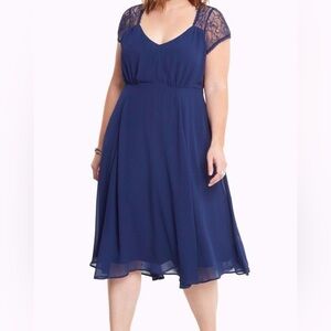 Torrid Blue Lace Inset Chiffon Midi Dress